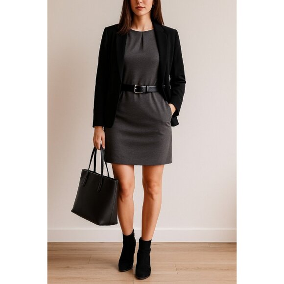 Lands’ End Gray Ponte Shift Dress – 2P Belt Me Babe - Picture 1 of 8